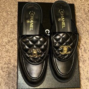 CHANEL Quilted Black Leather Men's Slip-Ons